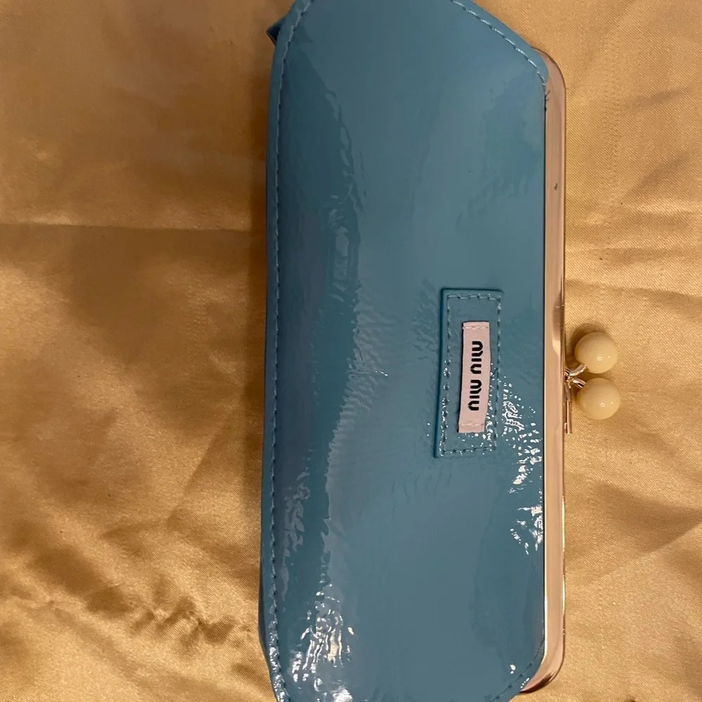 Miu Miu Glossy Sky Blue Clutch NWOT
